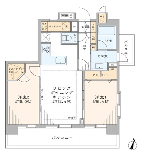 2LDK+ｗIC・TR(間取)